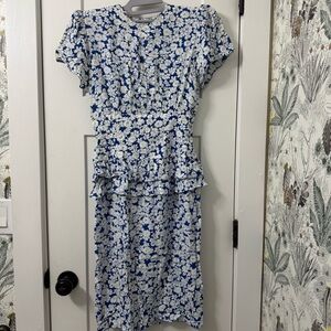 Petites for Maggy Dress Blue White Floral‎ Short Sleeve Zipper Size 4